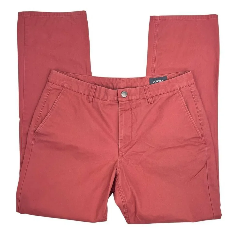 Bonobos Mens Straight Leg Cotton Flat Front Chino Pants Dusty Red Size 35x32